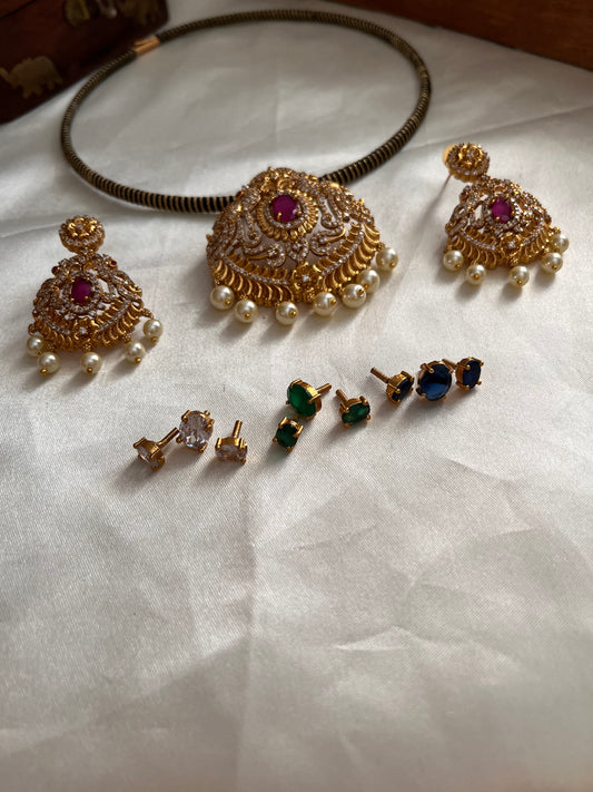 CZ pipe necklace with changeable stones NC1044