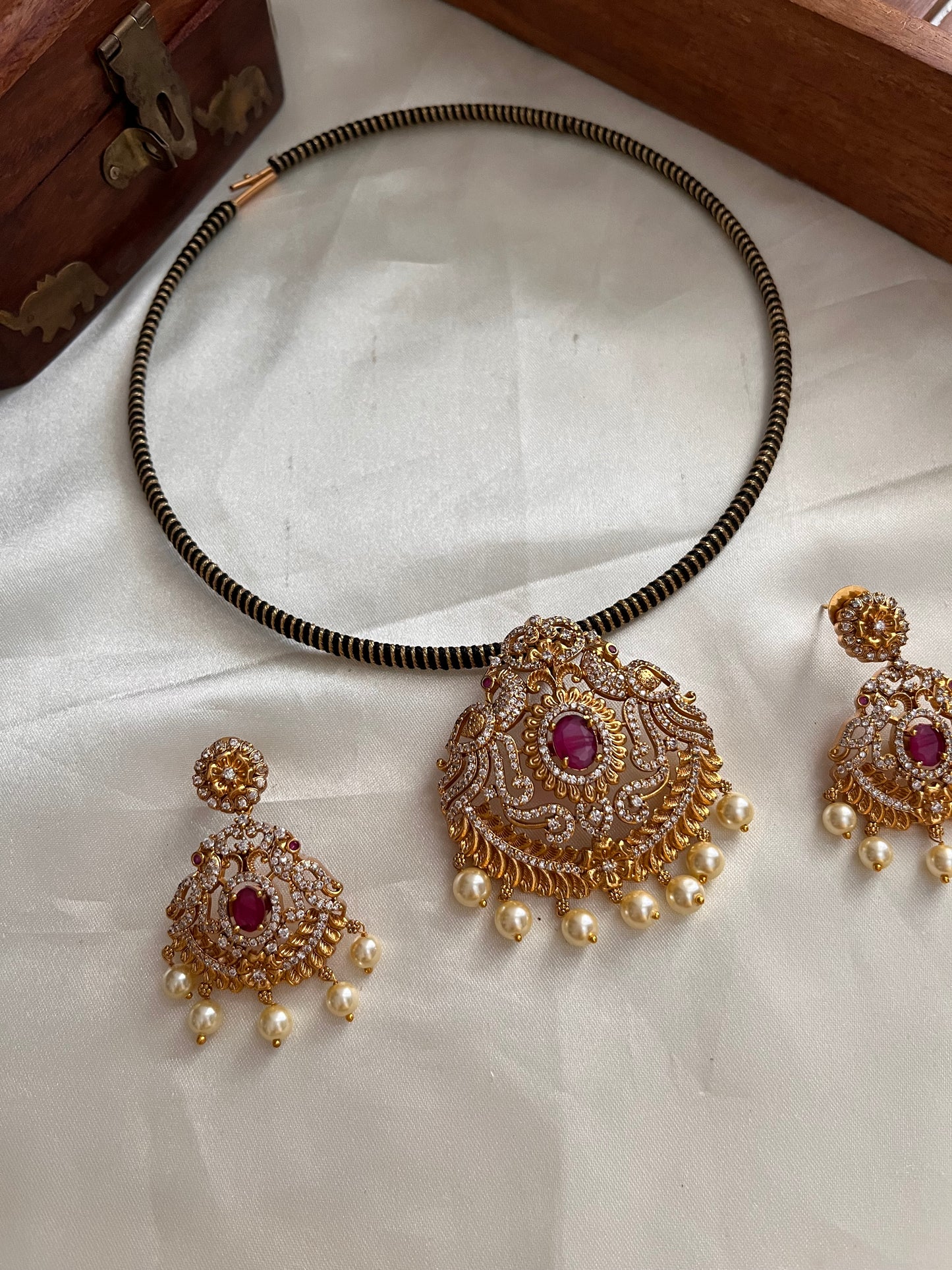 CZ pipe necklace with changeable stones NC1044