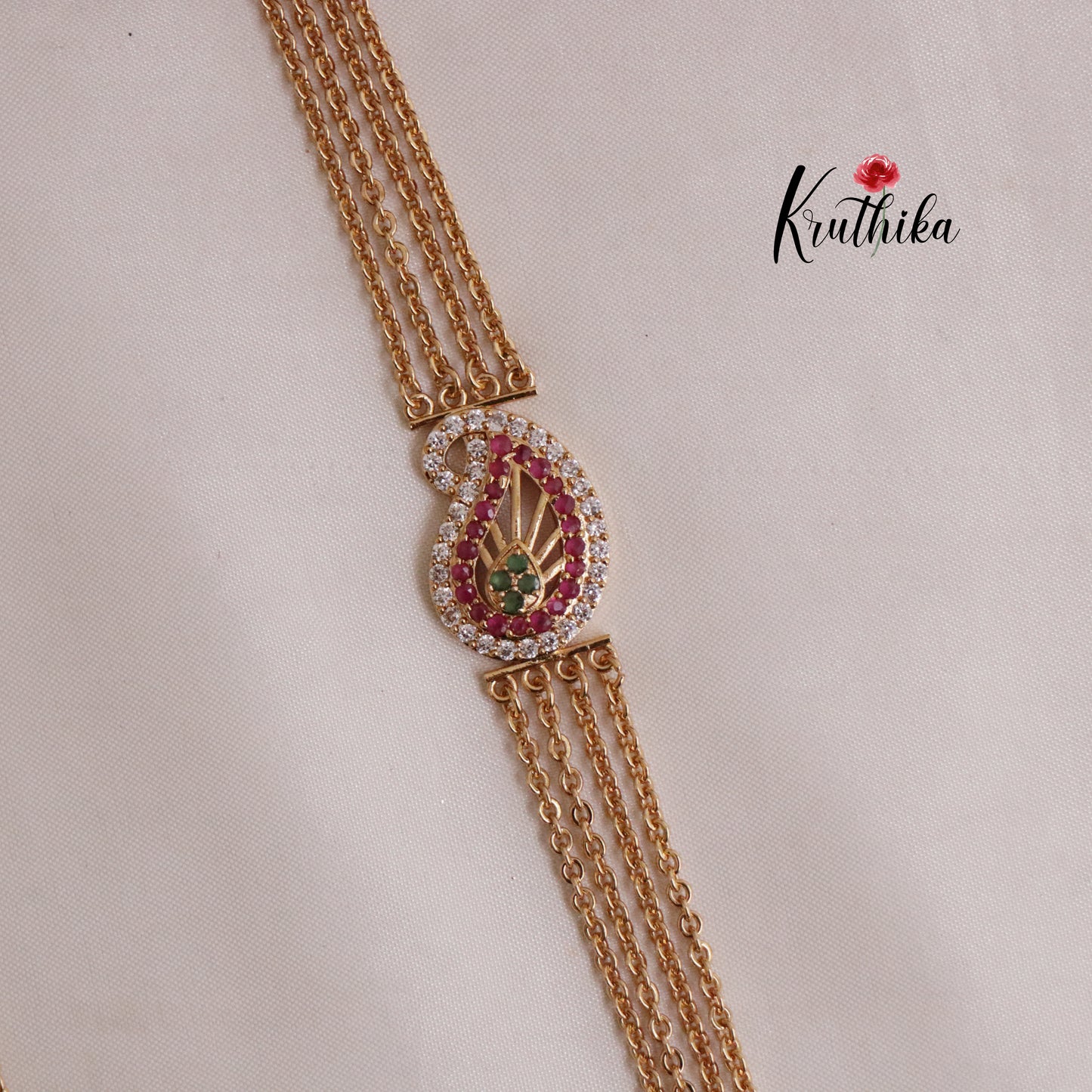 Grand Maanga Design Four Layer Vintage Chandra Multi Stone Haaram with Side AD Pendant LH1912