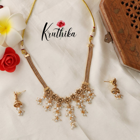 Pretty Antique Flower Pearls Necklace NC1400