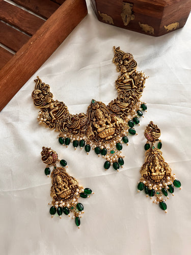 Premium Lakshmi Peacock Nagas green beads necklace NC1071