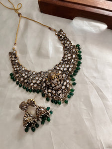 Victorian Lakshmi necklace green beads NC1057