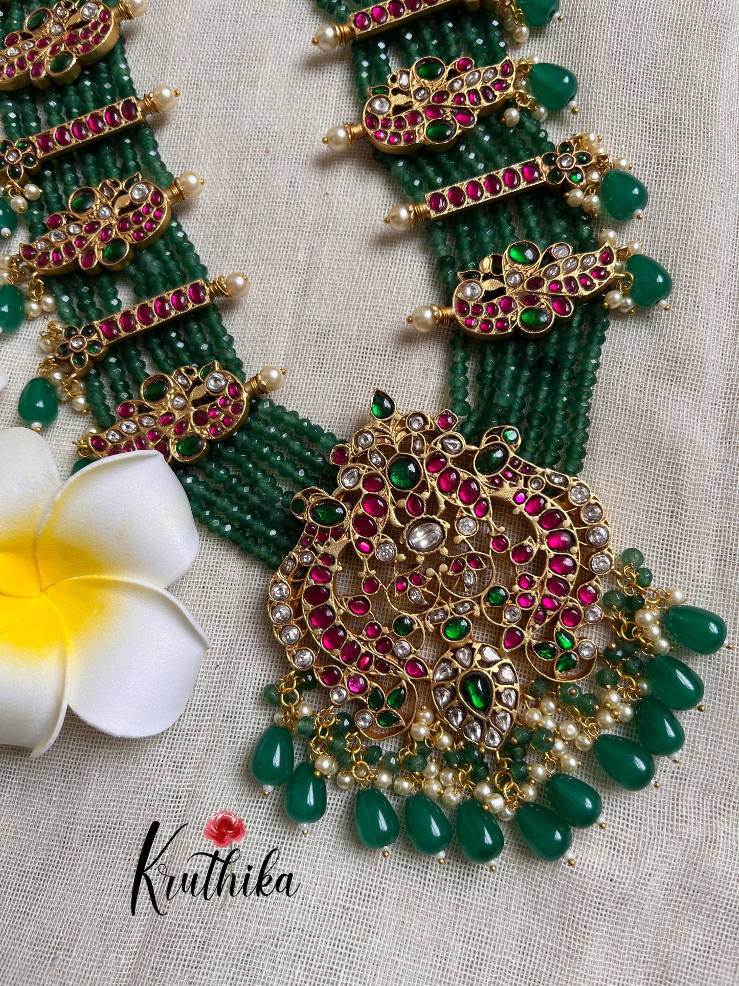 Premium Jadau multi layer green beads Haaram LH545-Pre Booking 15 days