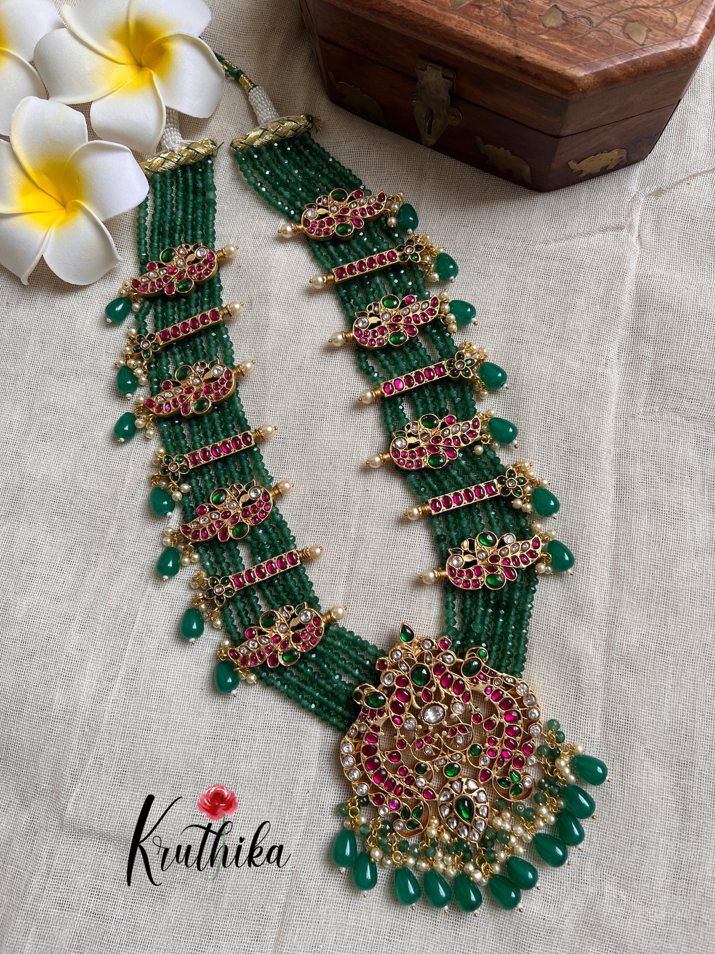 Premium Jadau multi layer green beads Haaram LH545-Pre Booking 15 days