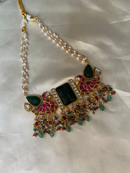 Emerald Jadau peacock choker ( Pre Order)