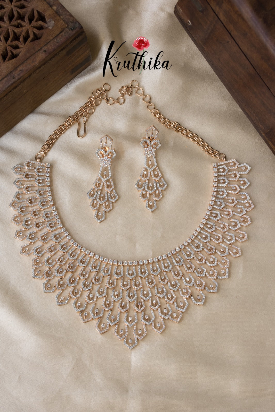 Jewellery Set Rose Gold Necklace With Diamonds American Diamond