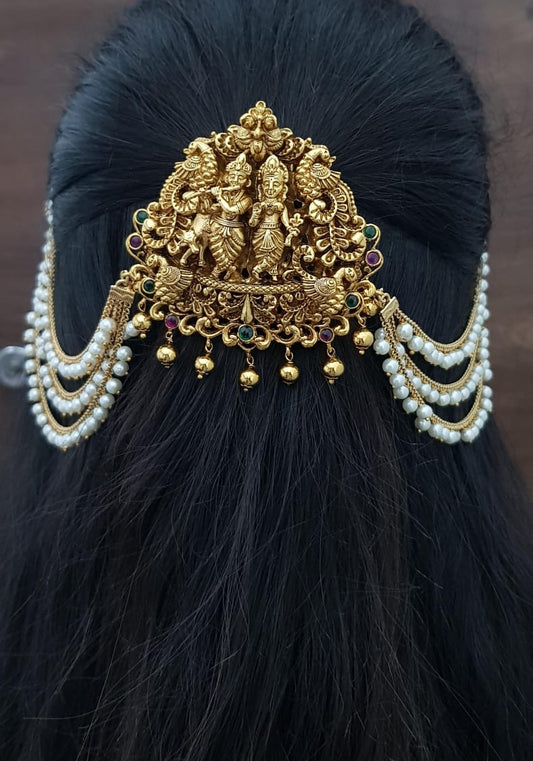 Premium Radha krishna Jada billa with pearl chains J37