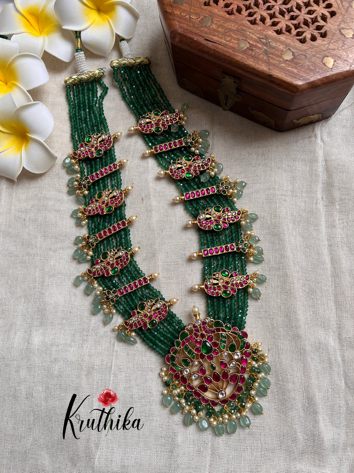 Premium Jadau multi layer green beads Haaram LH546-Pre booking 15 days