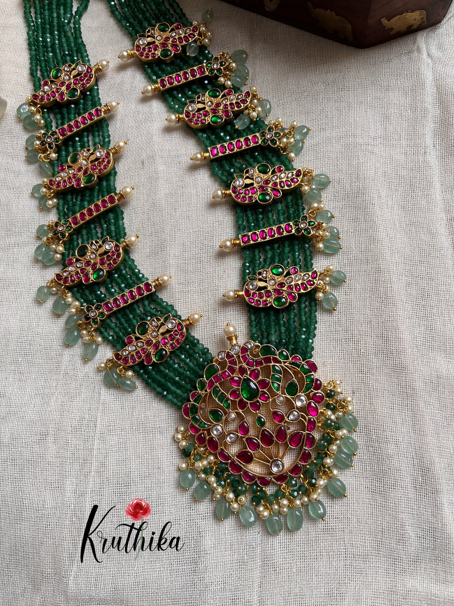 Premium Jadau multi layer green beads Haaram LH546-Pre booking 15 days