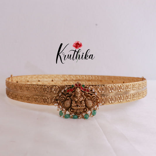 Elegant Lakshmi Jadau Hip Belt With Pastel Green Beads V237