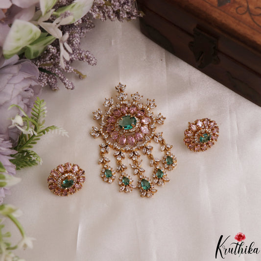 Sparkling Floral Motifs CZ Victorian Pendant Set PS300