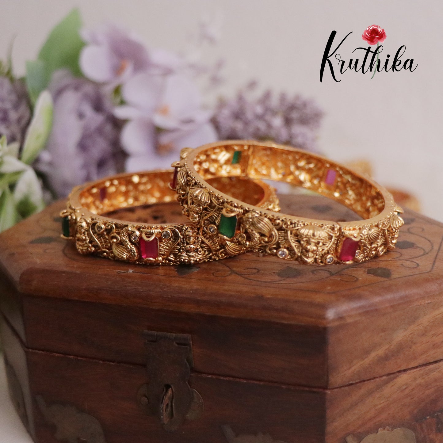 Beautiful AD Temple Lakshmi Victorian Bangles B229