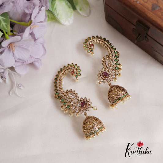 Stunning AD Ear Cuff with Jhumkas E773 (Available In 2 Colours)