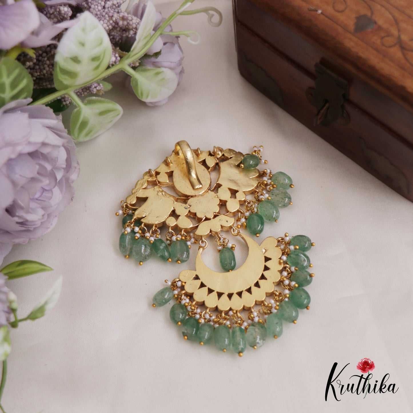 Premium Teardrop Jadau Pendant with Pearl And Bead Drops PS249