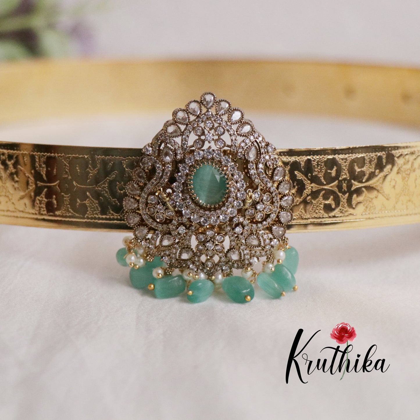 Premium CZ Sparkling Amethyst Pearl Drop Vaddanam V263 (Available in 5 Colours)