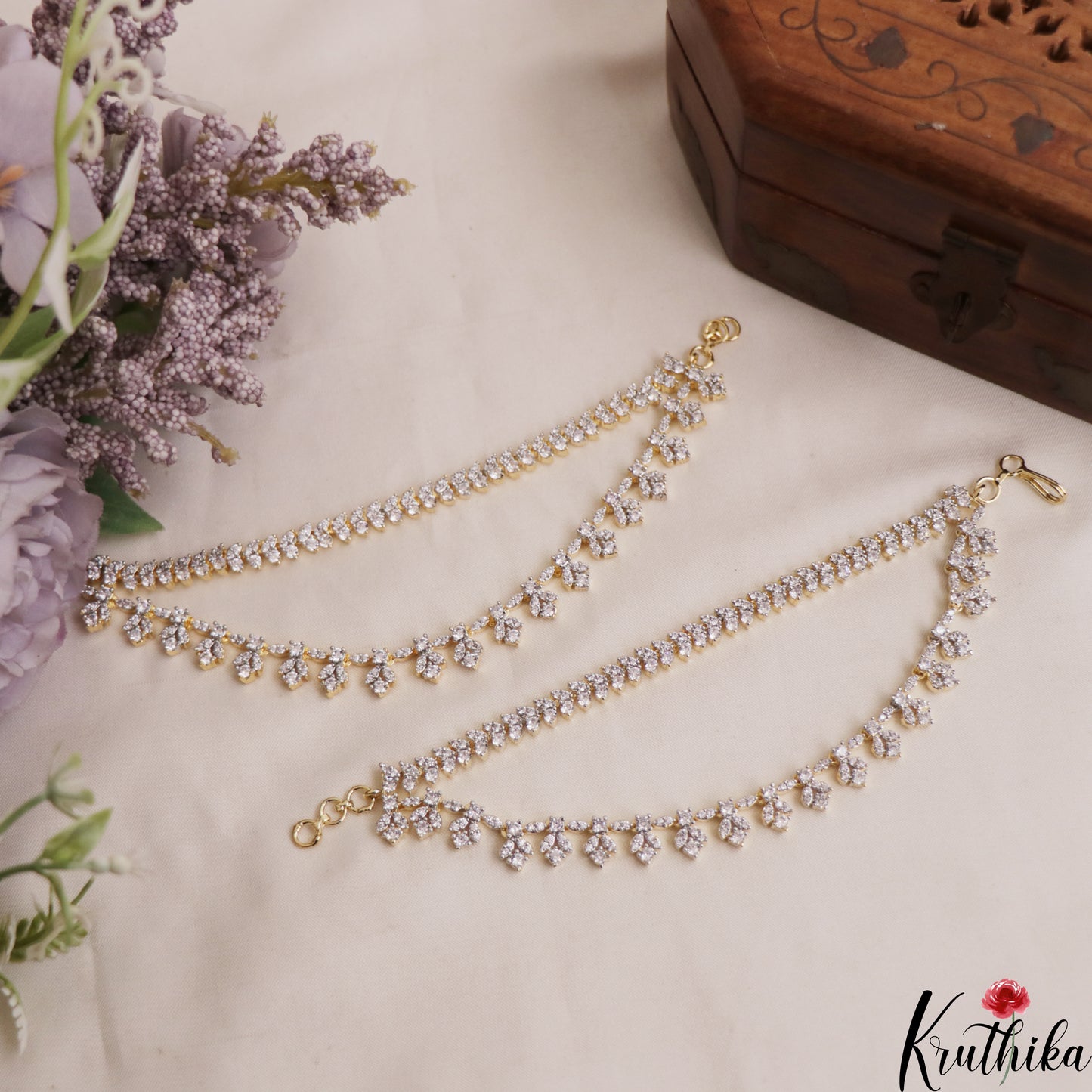 Sparking Floral Motifs Double Layered CZ Earchains EC207