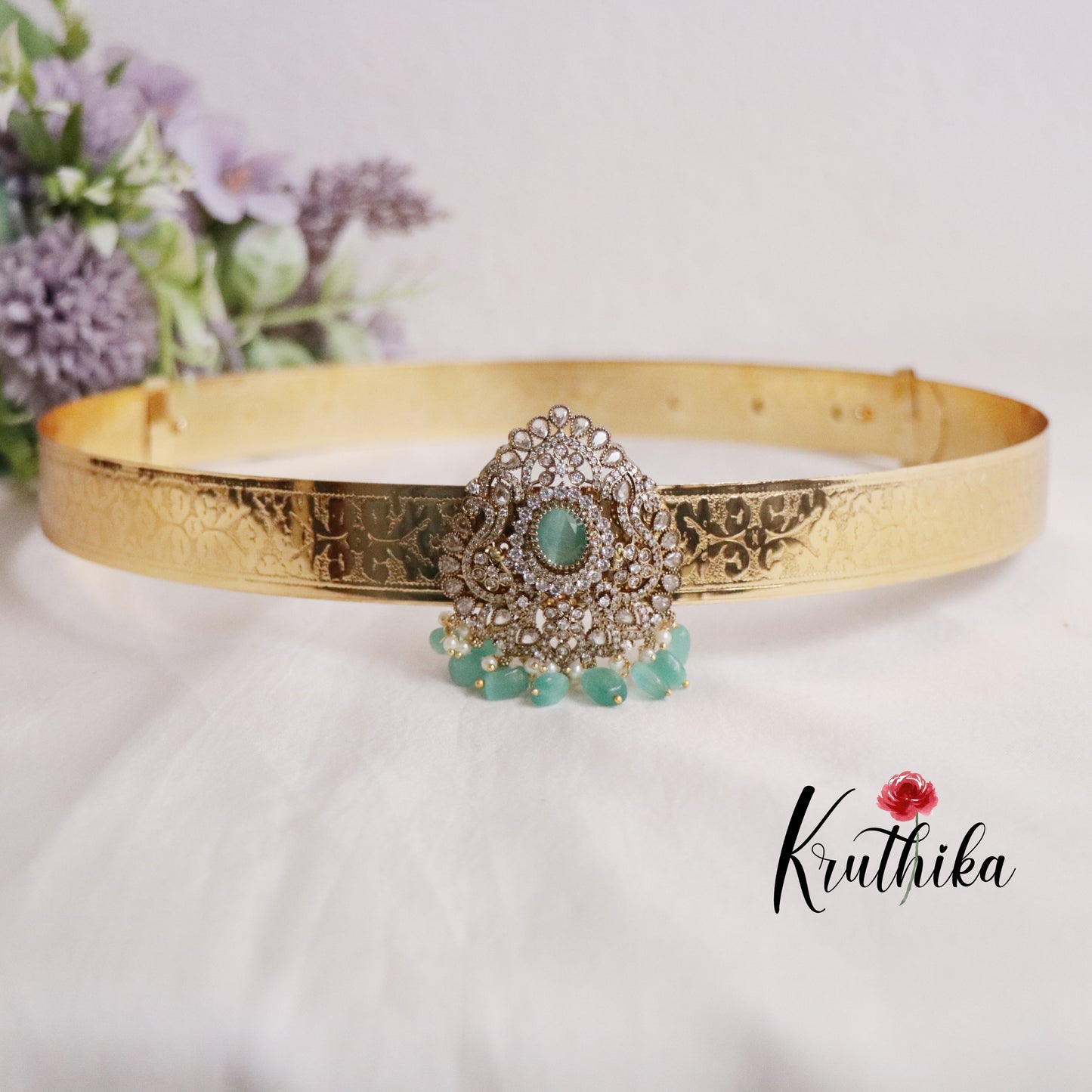 Premium CZ Sparkling Amethyst Pearl Drop Vaddanam V263 (Available in 5 Colours)
