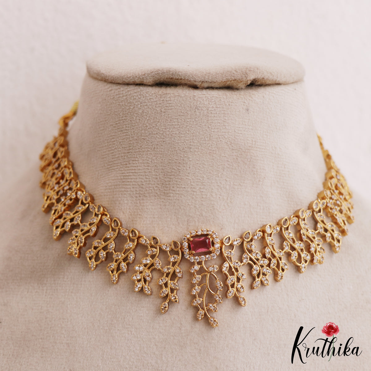 Simple AD Leaf Floral Victorian Necklace NC2376 (Available in 3 Colours)