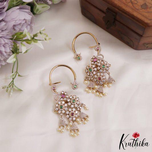 Gorgeous CZ Floral Earcuff With Pearl Drops E885