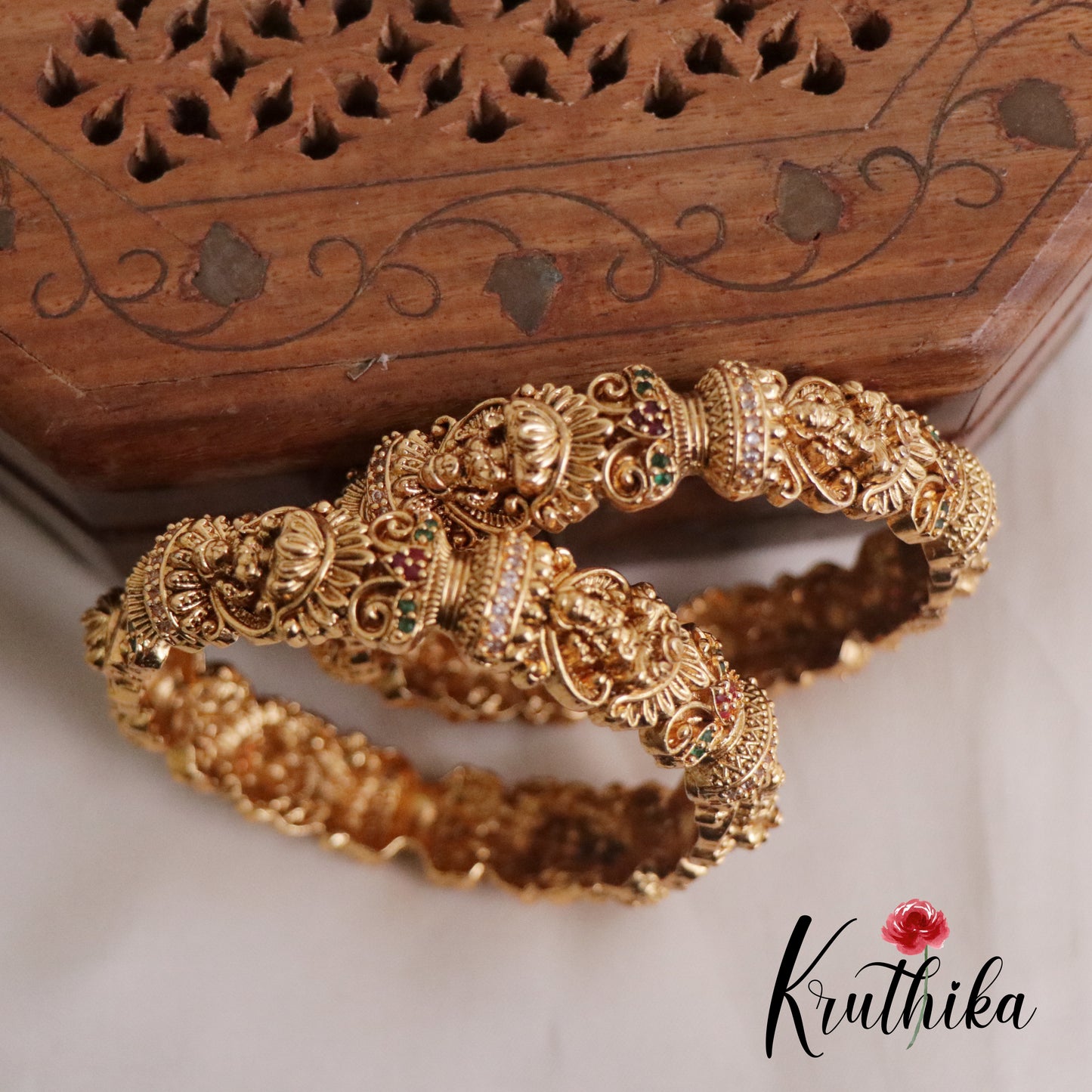 Grand Antique Multi Stone Temple Lakshmi Bangles B231