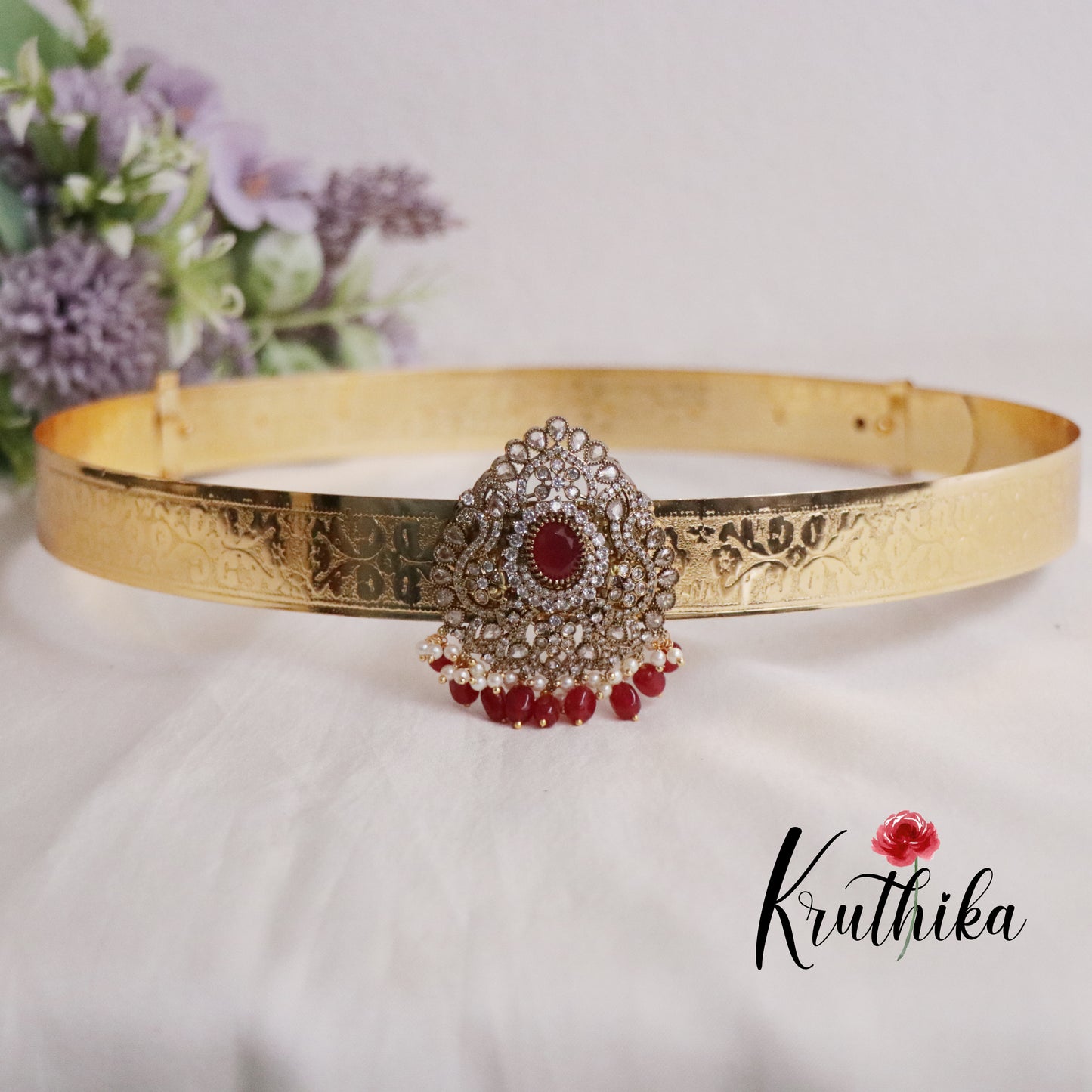 Premium CZ Sparkling Amethyst Pearl Drop Vaddanam V263 (Available in 5 Colours)