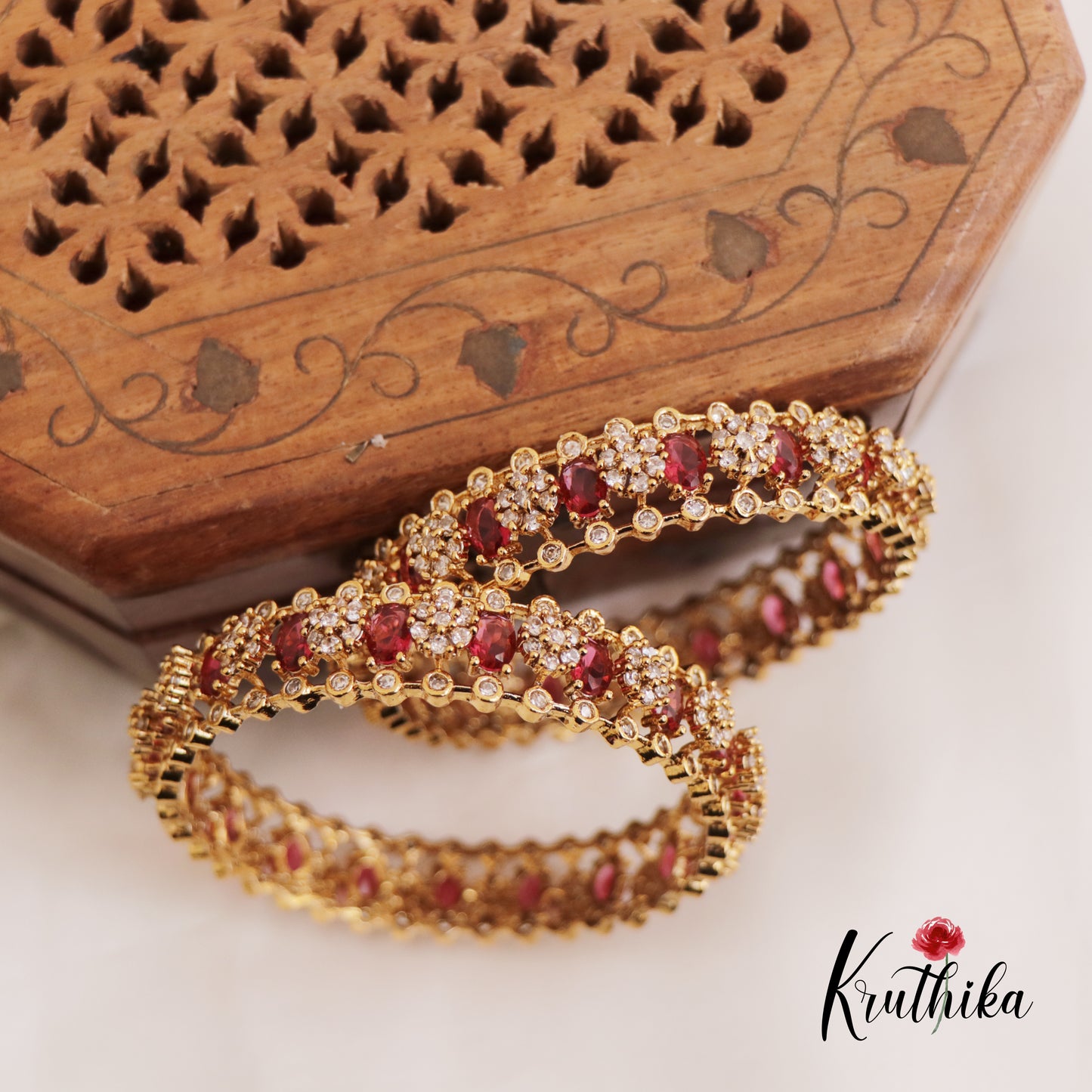 Beautiful Sparking Floral AD/Victorian Bangles B412 Set Of 2 (Available in 3 Colours)