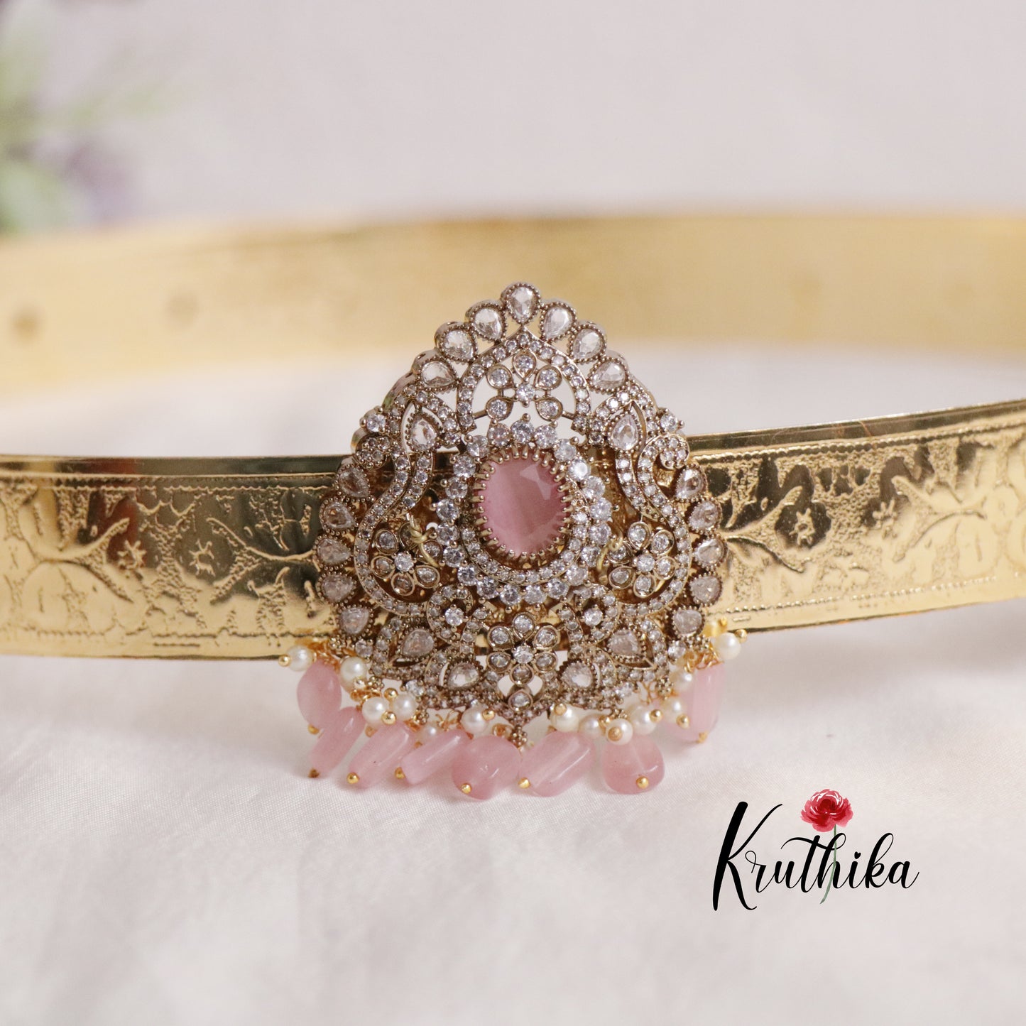Premium CZ Sparkling Amethyst Pearl Drop Vaddanam V263 (Available in 5 Colours)
