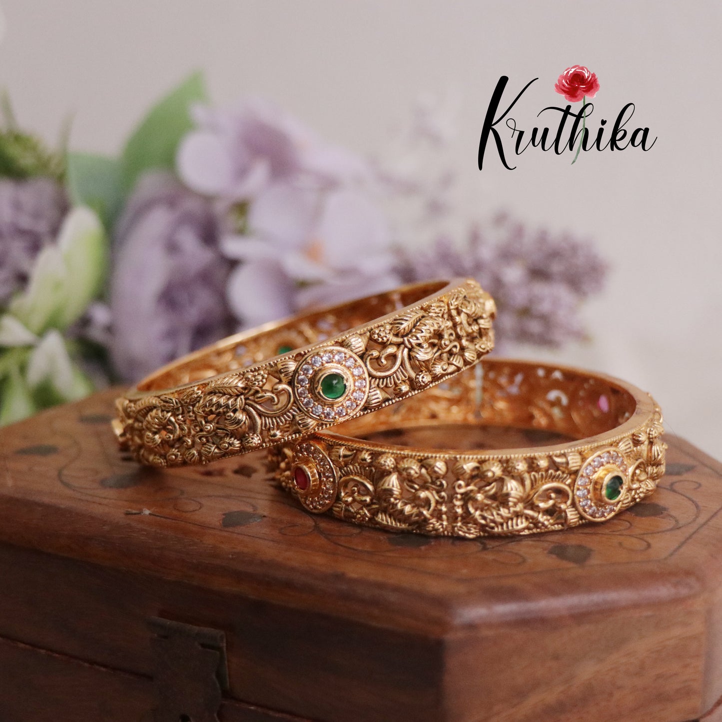 Premium AD Peacock Multi Stone Bangles B232