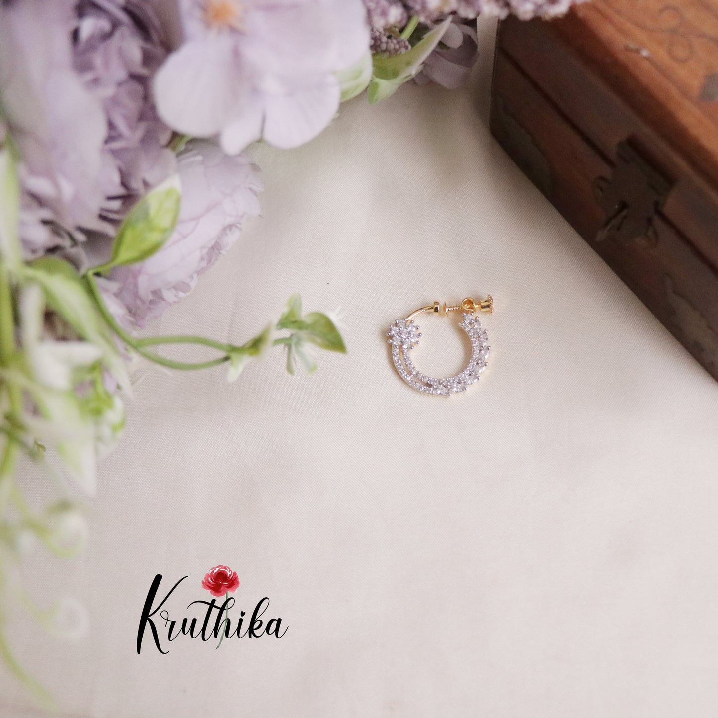 Gorgeous CZ Floral Sparkling Nose Ring-No Piercing Required N53