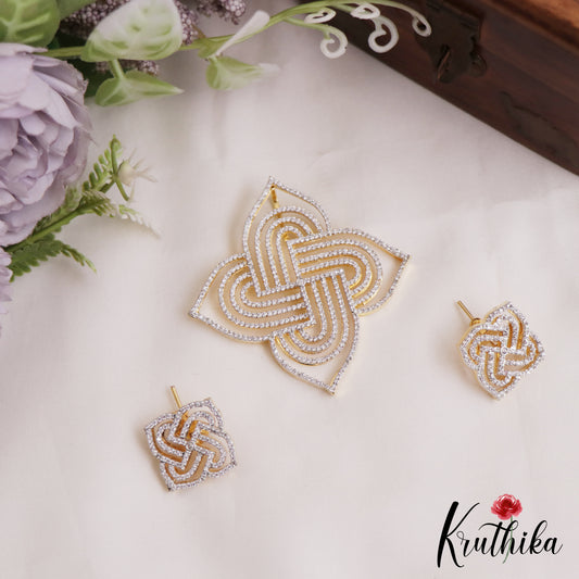Sparkling Geometric Motifs Gold-Toned AD Pendant Set PS284
