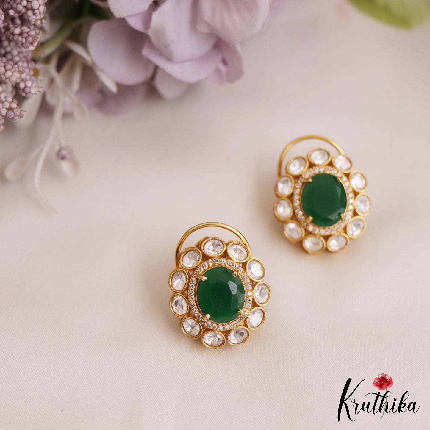 Pretty Floral Motifs Polki Victorian Stud Earrings E1011