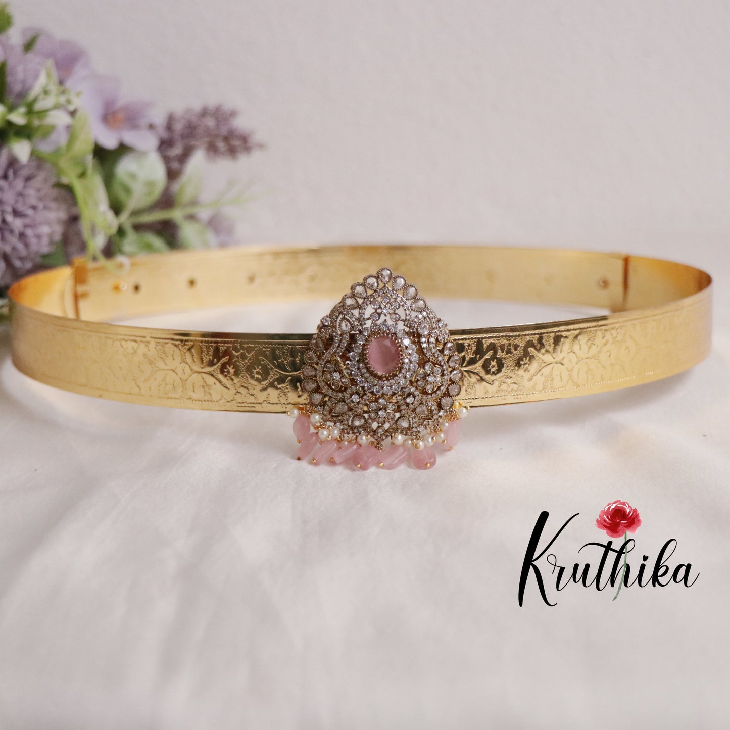 Premium CZ Sparkling Amethyst Pearl Drop Vaddanam V263 (Available in 5 Colours)