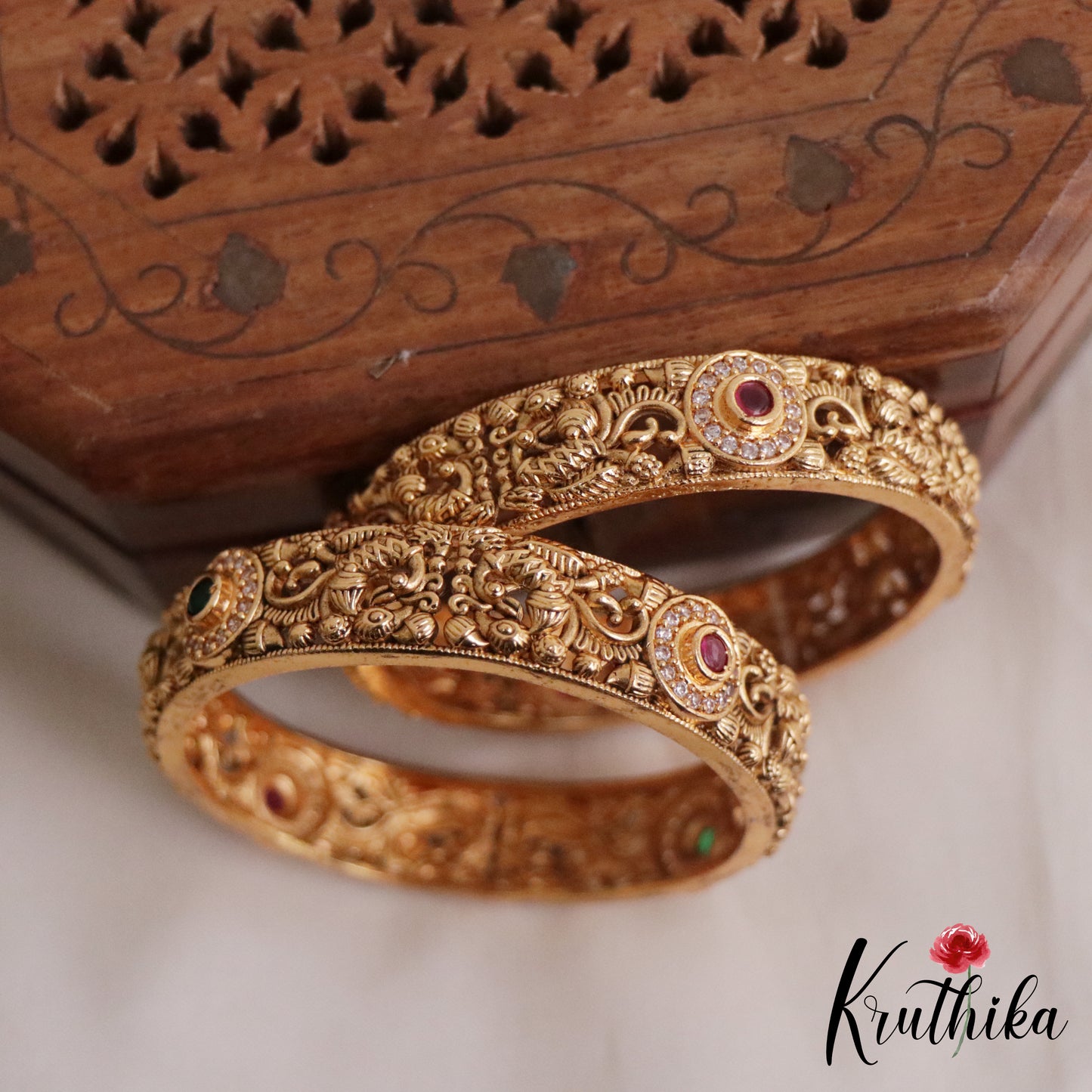 Premium AD Peacock Multi Stone Bangles B232