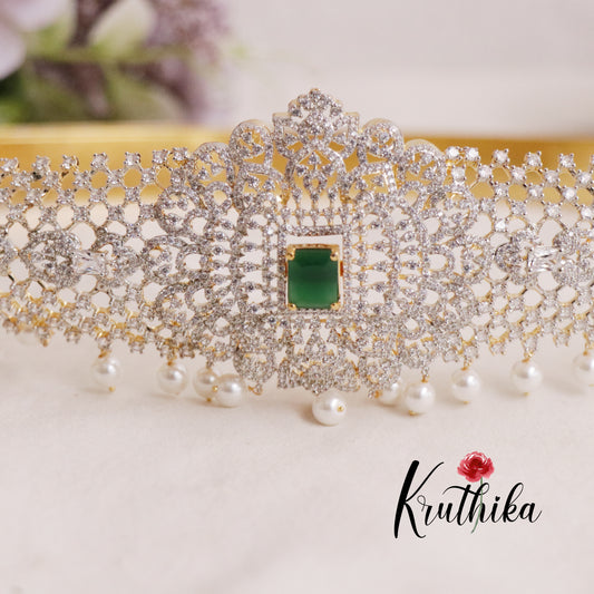 Beautiful CZ Sparkling Changeable Stone with Pearls Drops Hip Belt V276