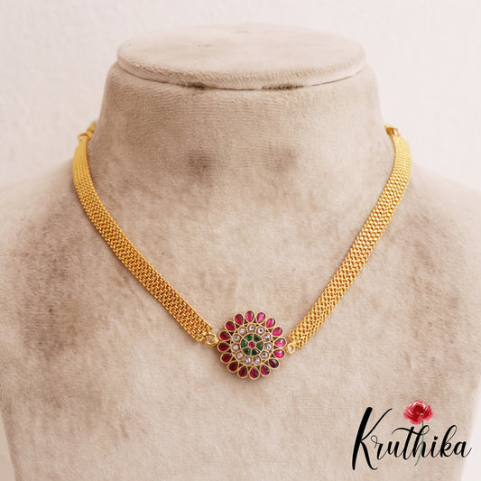 Classic Floral Motifs Jadau Pendant Chain NC2892 (Available In 2 Colors)