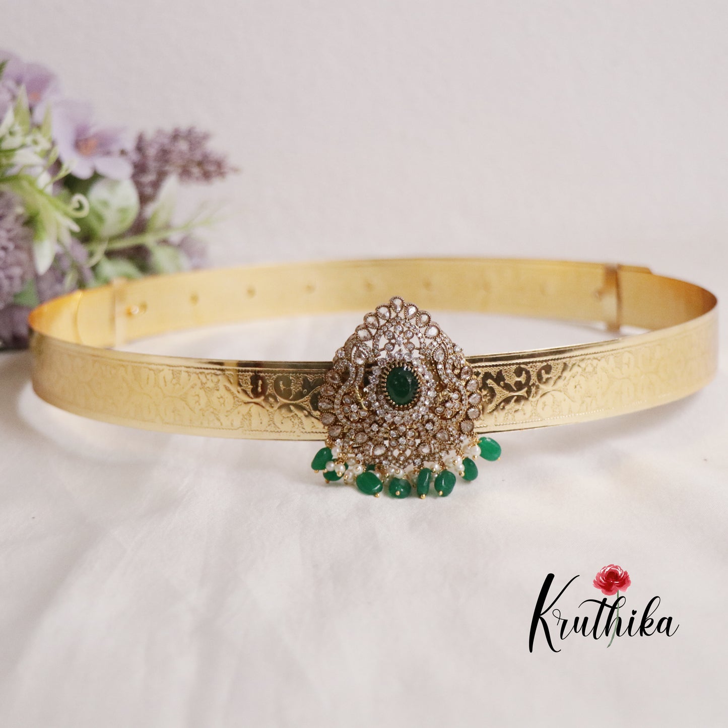 Premium CZ Sparkling Amethyst Pearl Drop Vaddanam V263 (Available in 5 Colours)