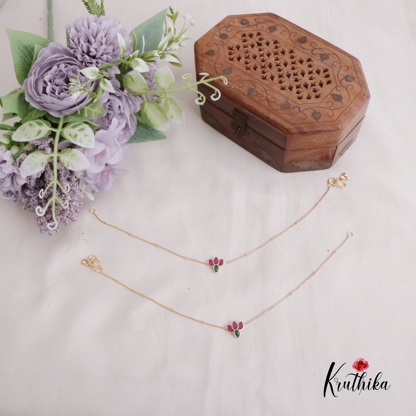 Trendy Lotus Jadau Anklets A48