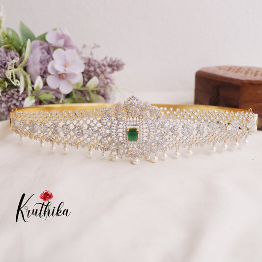 Beautiful CZ Sparkling Changeable Stone with Pearls Drops Hip Belt V276