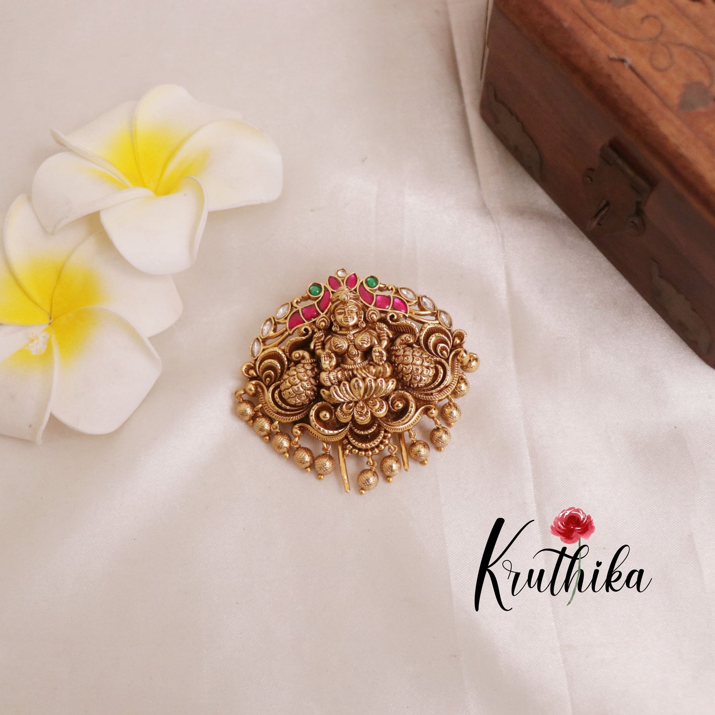 Gorgeous Antique Nagas Lakshmi Jadau Jada Billa With Golden Bead Drops J144