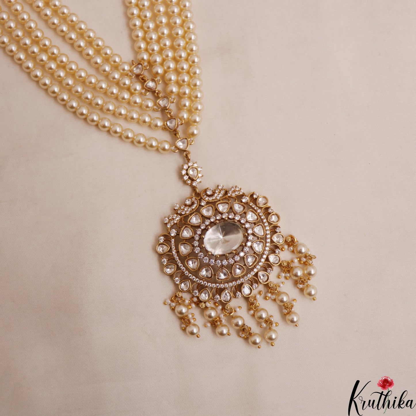 Stunning Multi Strand Pearl Chain With Polki Victorian Pendant LH2112 (Available In 4 Colors)
