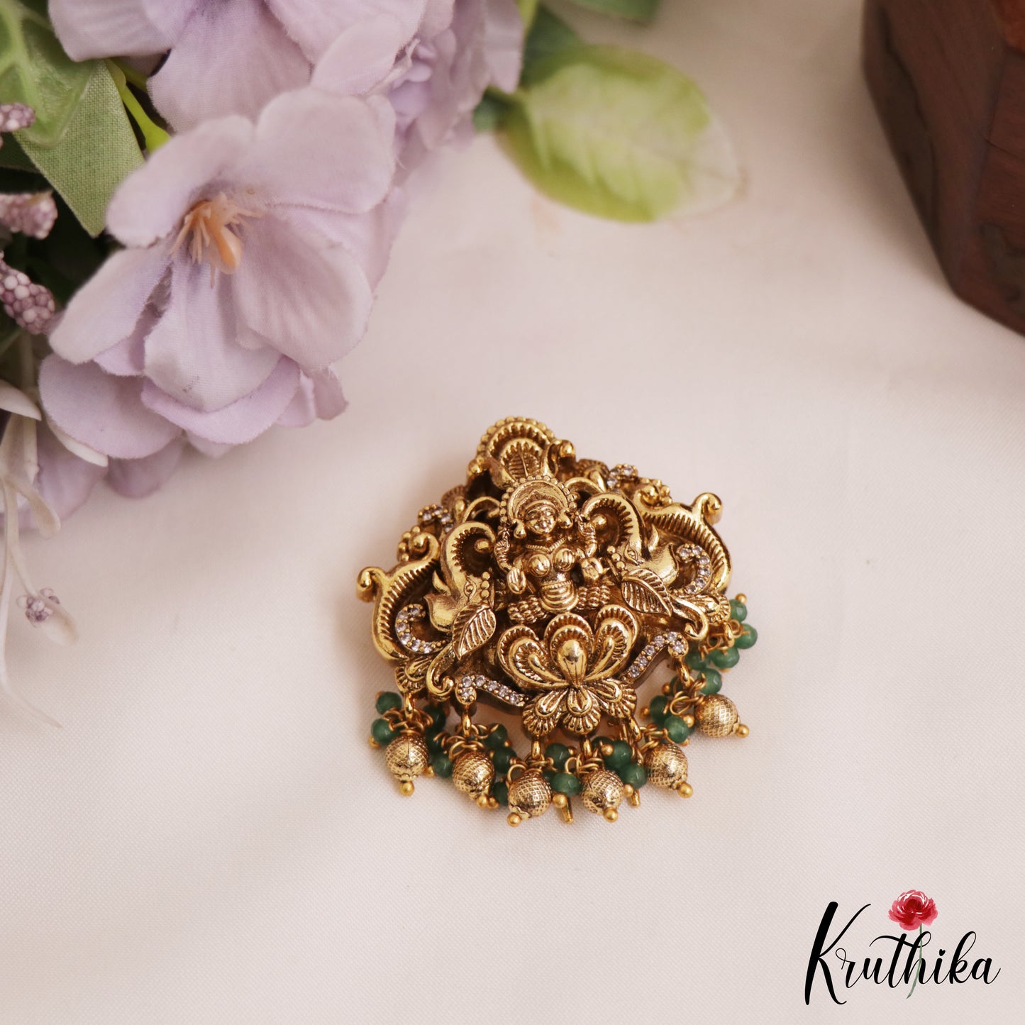 Premium Antique Nagas Lakshmi Motifs Jada Billa With Golden Bead Drops J366