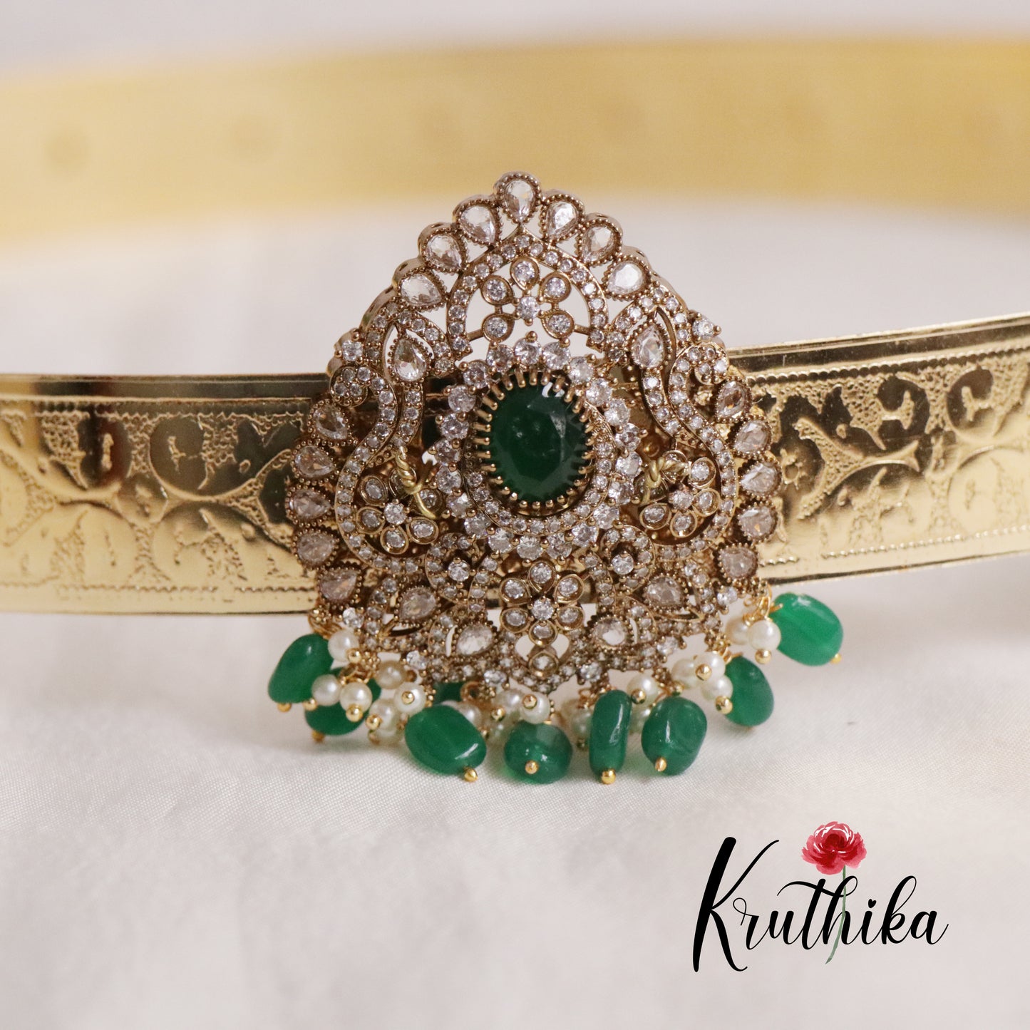 Premium CZ Sparkling Amethyst Pearl Drop Vaddanam V263 (Available in 5 Colours)
