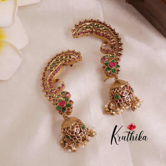 Grand Kemp- Jadau Peacock Jhumkas Earcuff E512