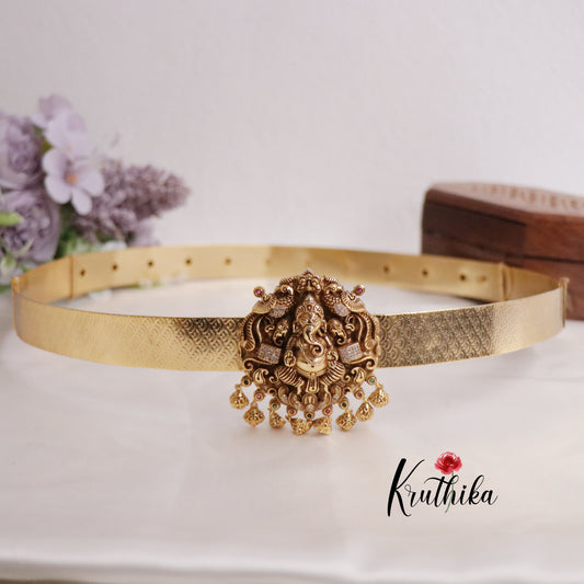 Premium Light Weight Antique Temple Ganesha Peacock Vaddanam V281