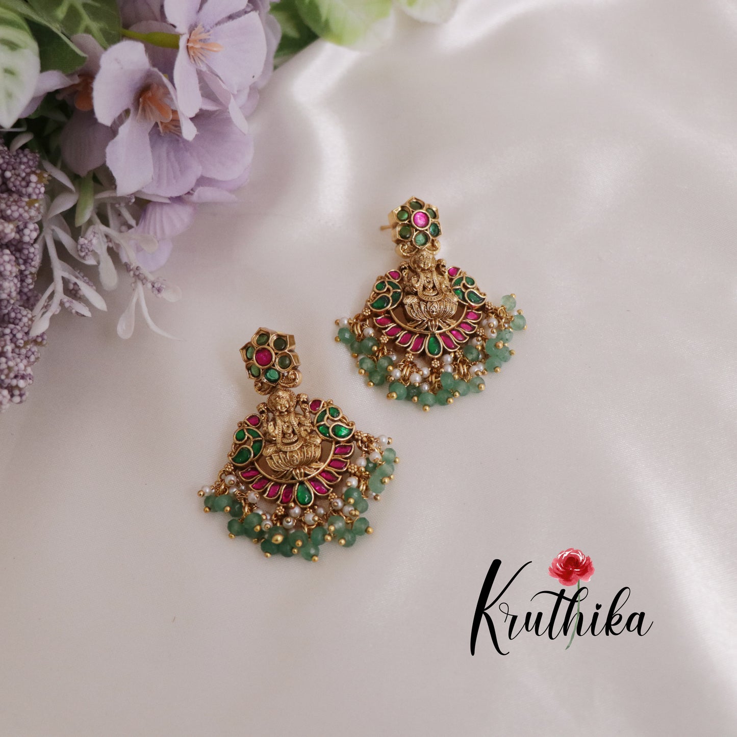 Royal Temple Lakshmi Peacock Jadau Necklace with Golden Beads Drops NC2418 ( Available in 2 colours)