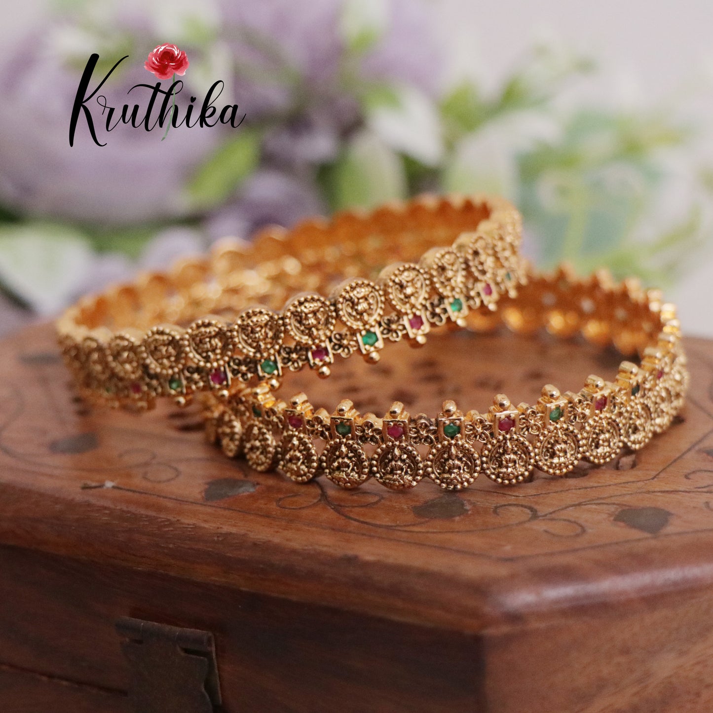 Trendy Antique Lakshmi Coin/Bottu Bangles B239 (Set of 2 Bangles)