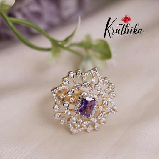 Beautiful CZ Sparking Floral Finger Ring R48 (Available in 3 Colours)
