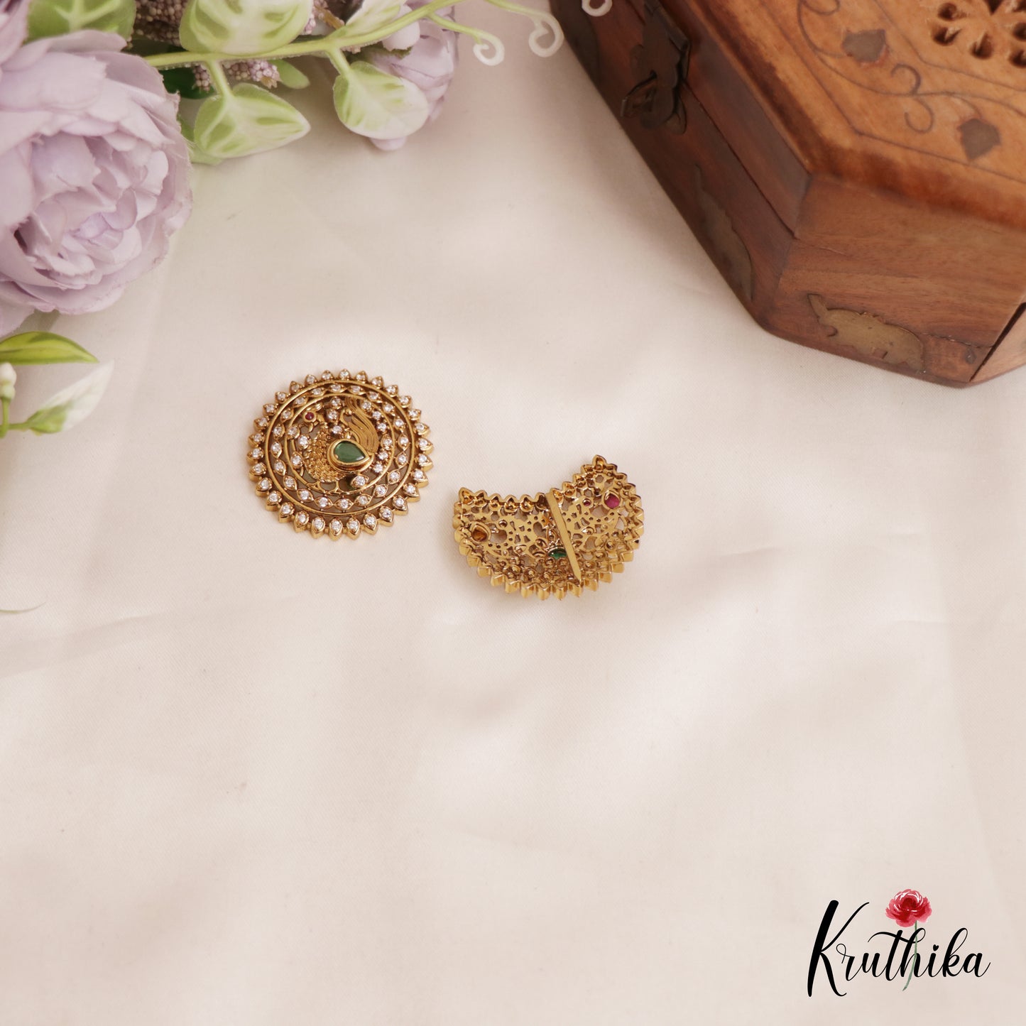 Sparkling AD Floral Peacock Chandra Surya Hair Ornaments J286