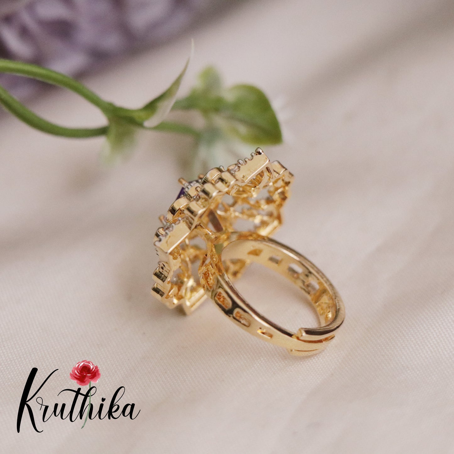 Beautiful CZ Sparking Floral Finger Ring R48 (Available in 3 Colours)