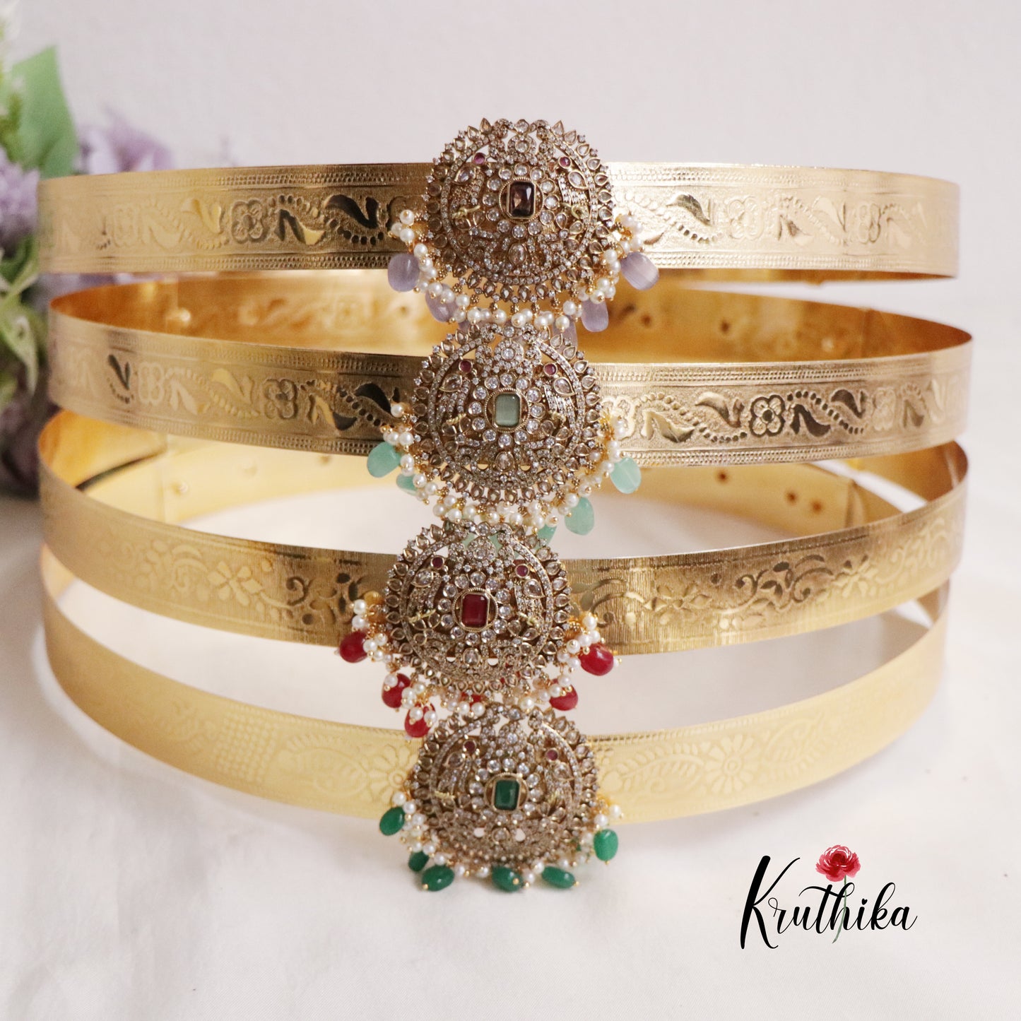 Premium CZ Sparkling Victorian Hip Belt with Beads Drops V270 (Available in 4 Colours)